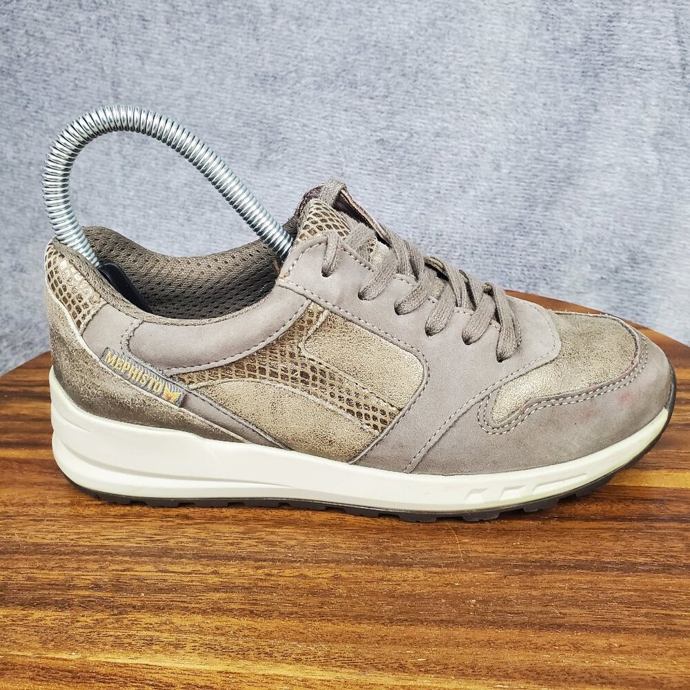 Mephisto Shoes Women's 6 Brown Gray Leather Lace Up Low Top Walking Sneakers